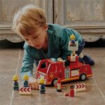 Brandweerwagen61 Egmont Toys Grote Houten Bestelwagen met Containers | Stevige Vrachtwagen van Hout