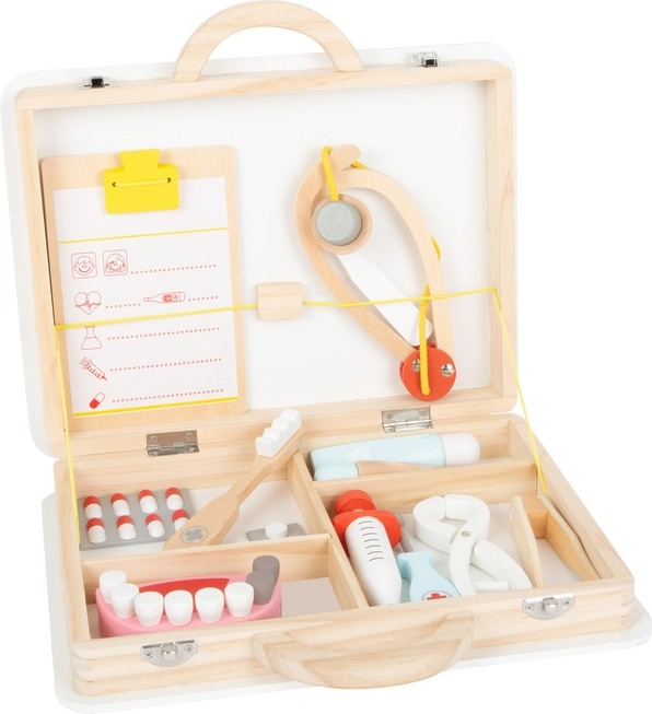 Tandartskoffer3 Small Foot - Houten Dokter en Tandarts 2 in1 Set in Koffer.