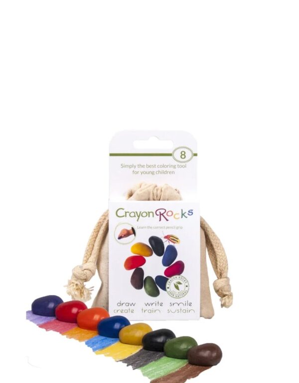 Crayon Rocks 8 ergonomische wasco krijtjes in ecru katoenen zakje