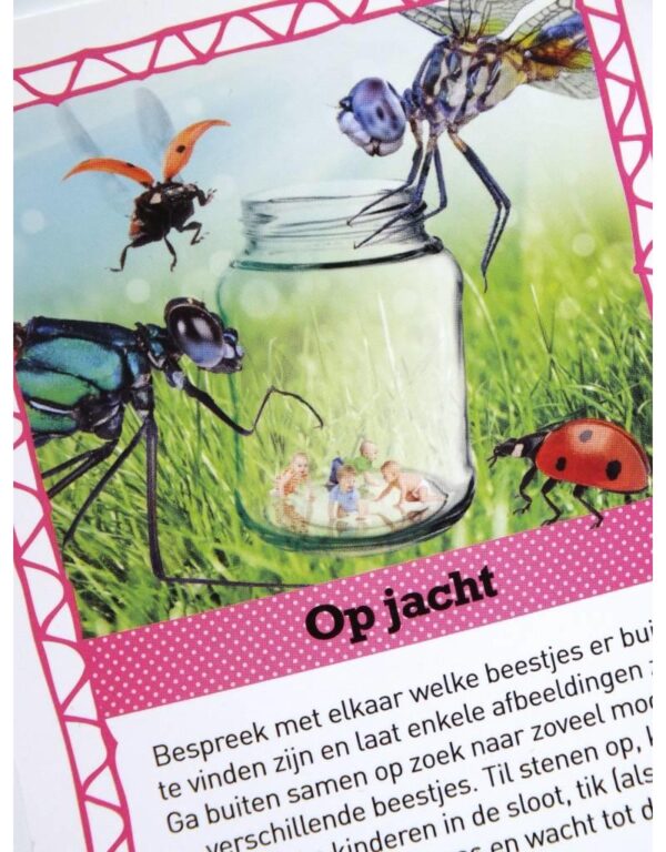Opdrachtkaart uit Kleine Avonturen spel met creatieve activiteit op jacht voor ouder en kind