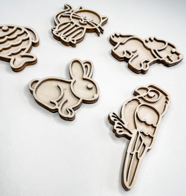 Leuk met Letters – Kleine Vultray Set Huisdieren | Sensorisch houten speelgoed