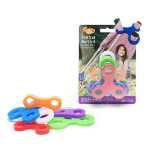 Stick-Lets Hexa kit starter set met 6 stick-lets stevige rubber elastieken om hutten mee te bouwen