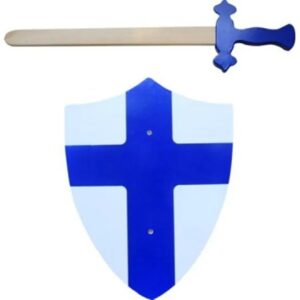 Houten Zwaard en schild blauw