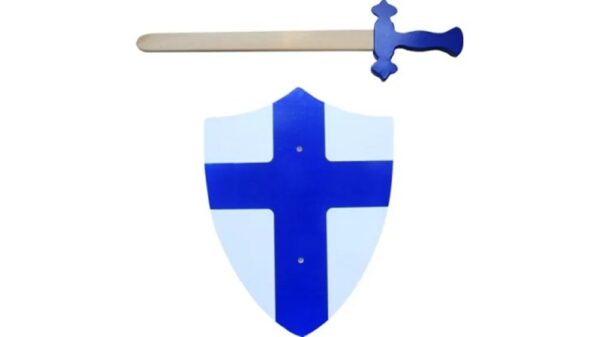 Houten Zwaard en schild blauw
