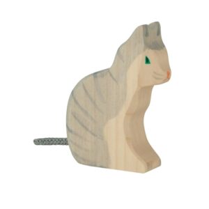 Holztiger Kat zittend | Houten Dierfiguur | Duurzaam educatief speelgoed.
