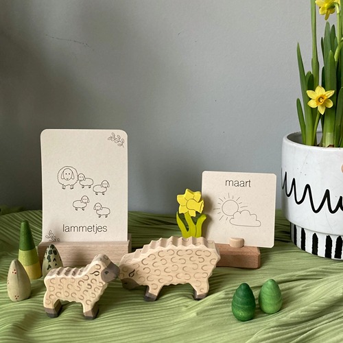Lente flashcards Montessori speelgoed – educatieve kaarten voor de seizoenstafel van Wildebras