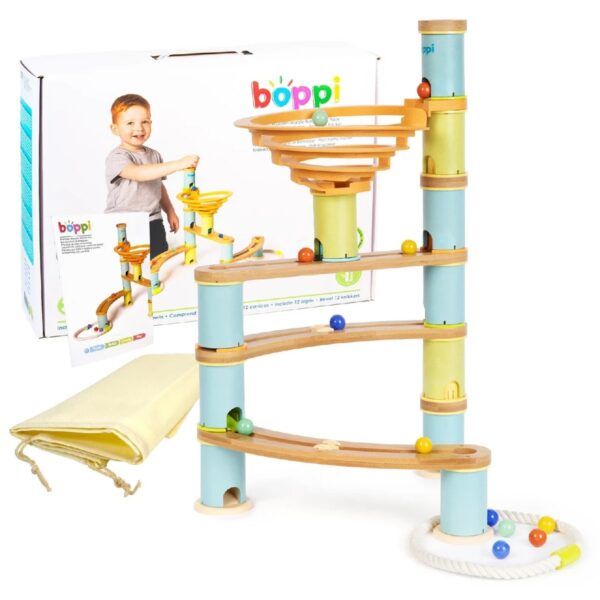 Houten knikkerbaan met rails en knikkers van Boppi – Starter Set 42-delig