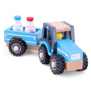 Duurzame houten tractor met melkflessen – speelset voor jonge kinderen