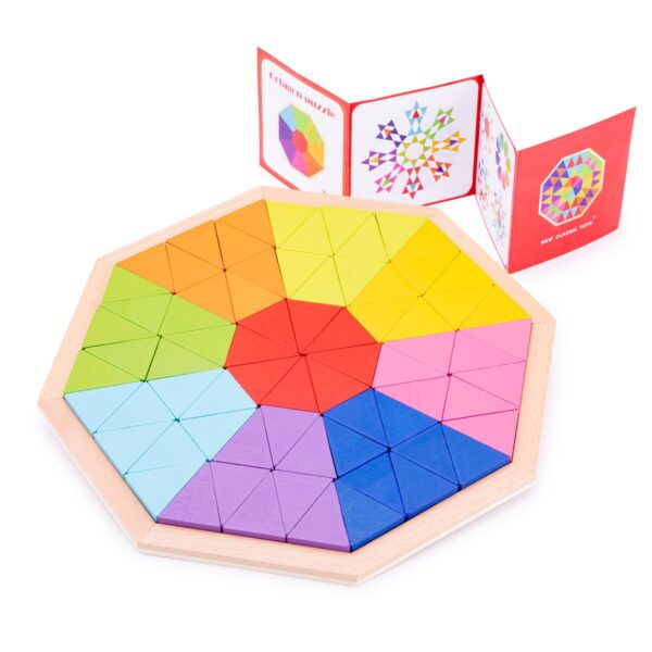 Voorbeelden en Geometrische puzzelstukken in houten puzzelbord
