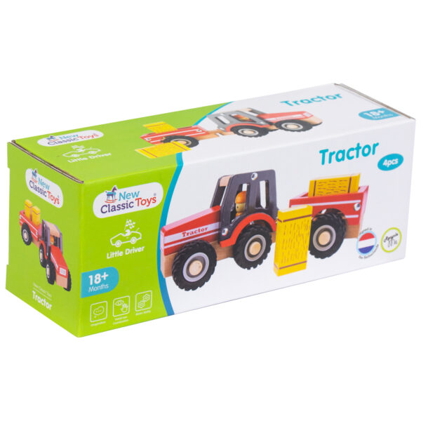 New Classic Toys tractor speelgoed met houten hooibalen
