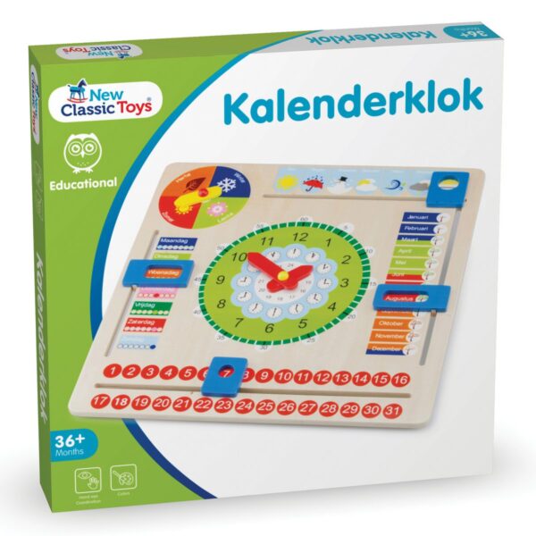 Houten kalenderklok van New Classic Toys met tijd, datum en seizoenen