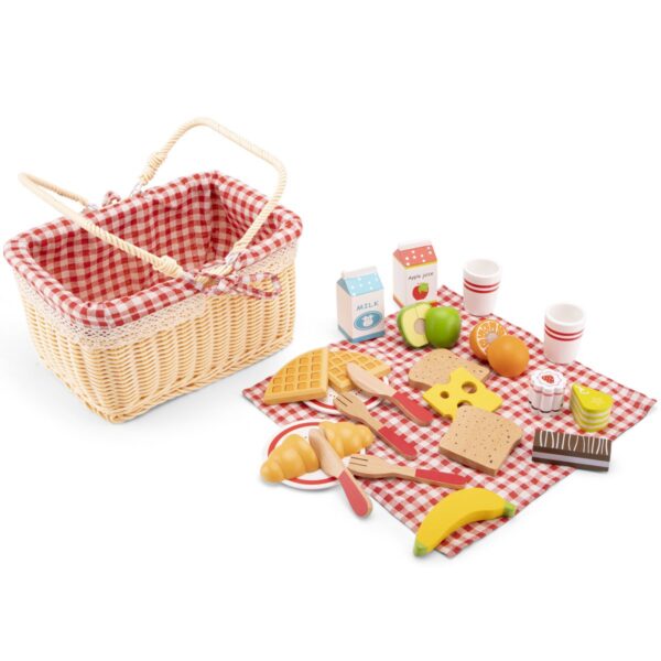 Houten speelgoed fruit en brood uit picknickmand – Het Speellab