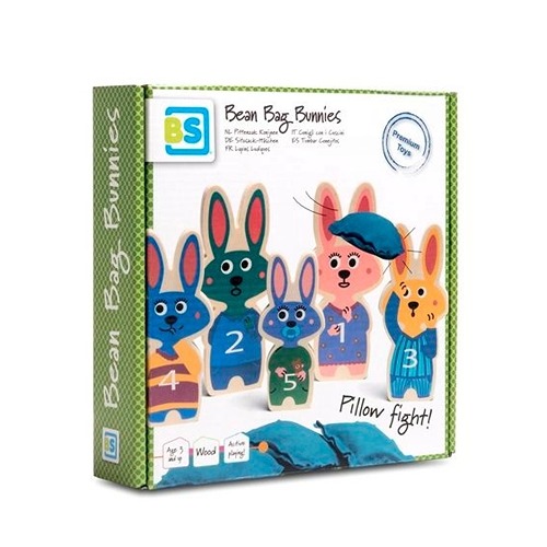 Balwerpen Bunnies van BS Toys met houten konijnen en pittenzakjes voor kinderen