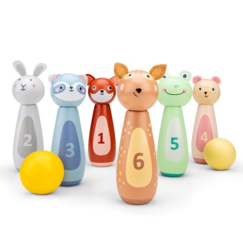 Kegelspel voor kinderen met vrolijke dieren – houten bowling set bij het Speellab