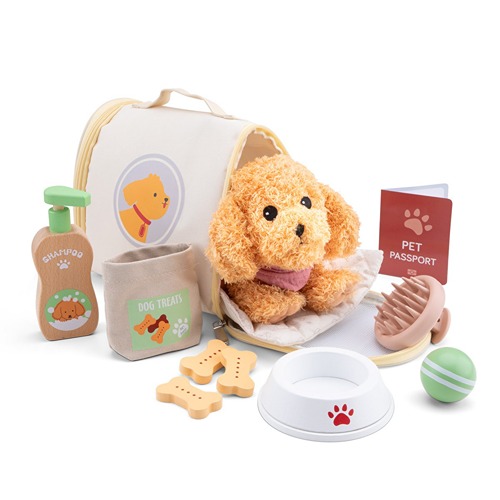 Woet knuffelhond in draagtas met accessoires – Het Speellab
