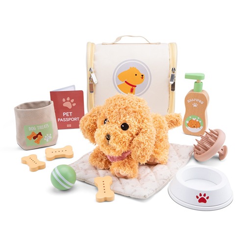 Houten dierenverzorgingsspeelgoed voor kinderen – Woet hond set