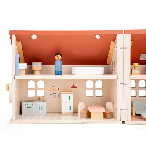 Keuken en eettafel set in Woet houten poppenhuis