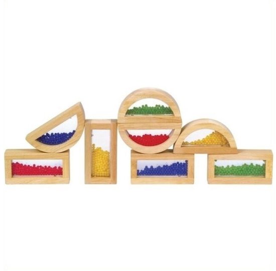 Guidecraft houten blokken met kralen op lichttafel – Montessori sensorisch speelgoed