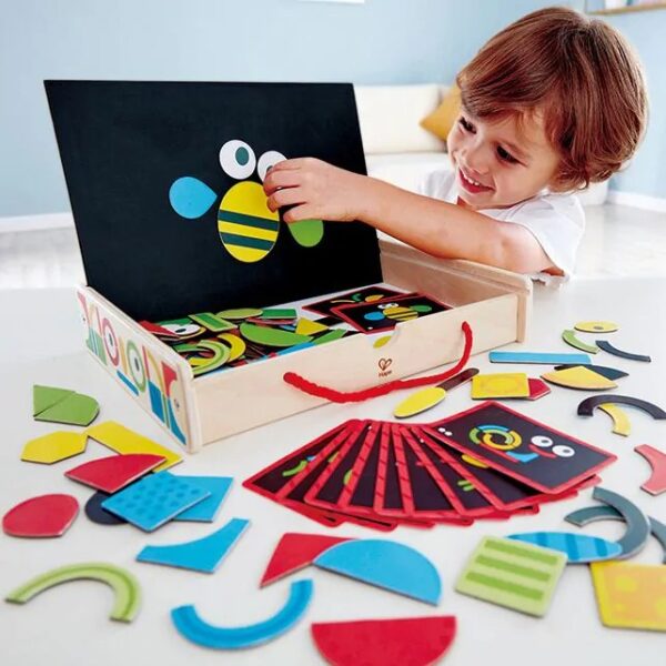Magnetische vormen uit de Hape Magnetic Art Box – educatief speelgoed voor kleur- en vormherkenning