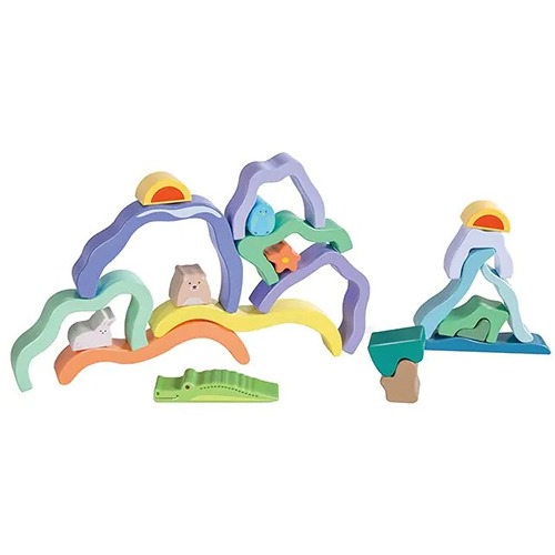 Hape Nature Scene Stacking Blocks houten stapelblokken met natuurtafereel van Het Speellab