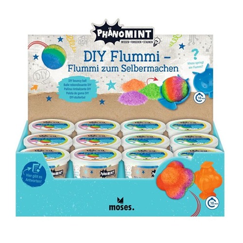 Inhoud PhänoMINT DIY stuiterballen set met korrels, vormen en handleiding over adhesie