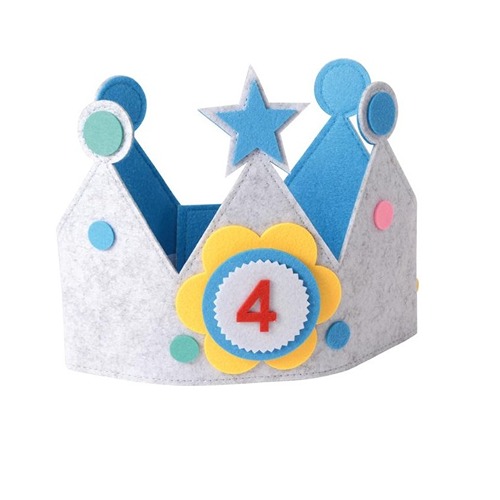 Eduplay verjaardagskroon van vilt in blauw, een vrolijke en duurzame feestkroon voor kinderen met een verstelbare klittenbandsluiting voor een perfecte pasvorm.