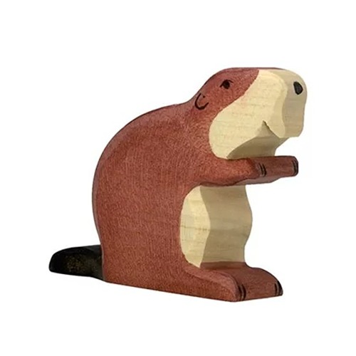 Houten handgemaakt dierfiguur Bever voor open einde spel. Duurzaam en fantasierijk speelgoed van Holztiger bij Het Speellab