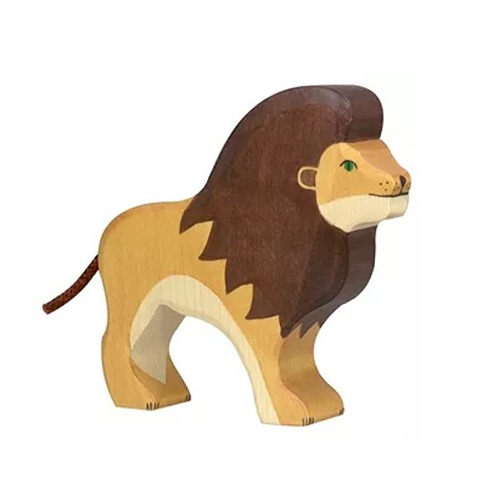 Holztiger-leeuw--houten-dier-15cm-80139 Houten handgemaakt dierfiguur leeuw voor open einde spel. Duurzaam en fantasierijk speelgoed van Holztiger bij Het Speellab