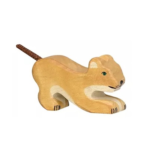 Houten handgemaakt dierfiguur spelende leeuw voor open einde spel. Duurzaam en fantasierijk speelgoed van Holztiger bij Het Speellab