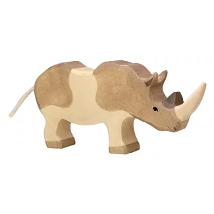 Houten handgemaakt dierfiguur Neushoorn voor open einde spel. Duurzaam en fantasierijk speelgoed van Holztiger bij Het Speellab