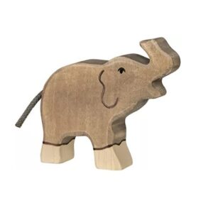 Houten handgemaakt dierfiguur Olifant slurf omhoog voor open einde spel. Duurzaam en fantasierijk speelgoed van Holztiger bij Het Speellab