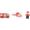 De stevige houten brandweerkazerne van Small Foot is een kleurrijke speelset met voertuigen en figuren voor avontuurlijke reddingsacties.