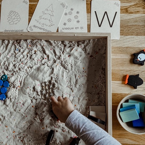 In speelbak de winter flashkaarten Montessori natuur en educatief speelgoed van Wildebras – Het Speellab