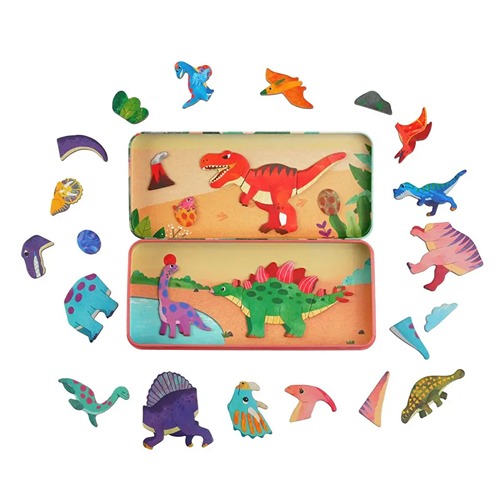 mieredu-dinos-magnetische-puzzel-stukjes-detail compacte magnetische reisbox dinosaurus speelgoed voor onderweg